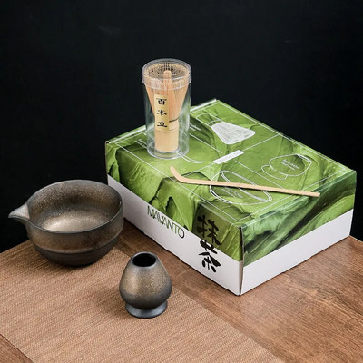 4/7 vnt japoniškos „Matcha“ arbatos rinkinys Bambuko arbatos šepetėlis Keraminis arbatos dubenėlio sudėtis kinų tradicinės rankų darbo arbatos įrankiai šventinės dovanos