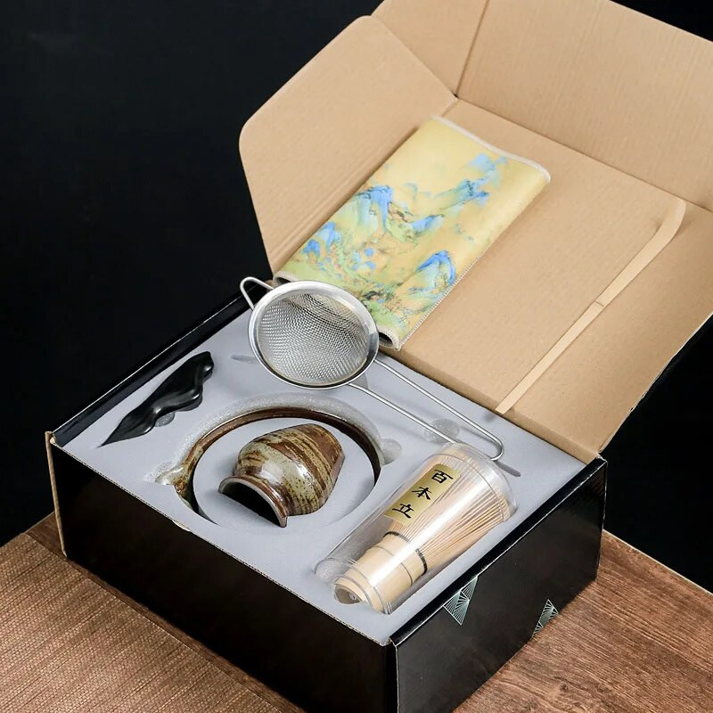 4/7 vnt japoniškos „Matcha“ arbatos rinkinys Bambuko arbatos šepetėlis Keraminis arbatos dubenėlio sudėtis kinų tradicinės rankų darbo arbatos įrankiai šventinės dovanos