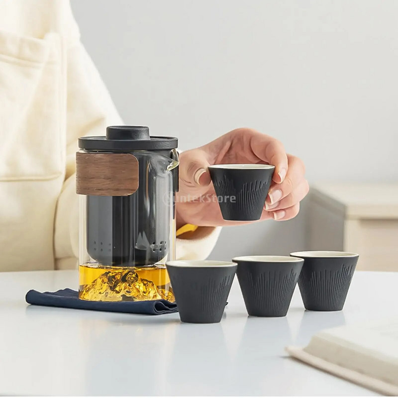 Travel With Hotel Picnic Infuser Set Mini Tea For Friends Πεζοπορία 1 κατσαρόλα Φορητά φλιτζάνια Fu Loose Outdoors 4 Kung