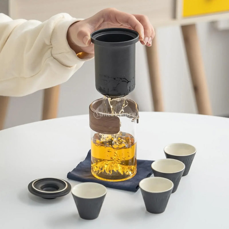 Travel With Hotel Picnic Infuser Set Mini Tea For Friends Πεζοπορία 1 κατσαρόλα Φορητά φλιτζάνια Fu Loose Outdoors 4 Kung