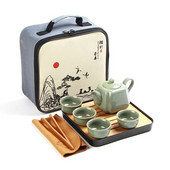Nešiojamas keraminių arbatos indų rinkinys su maišeliu, kelioniniai arbatinukai, Gaiwan arbatos puodeliai arbatos ceremonijos, kinų Kung Fu teaset