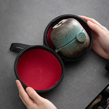 Керамичен сервиз за чай Gongfu за пътуване - прекрасен комплект китайски чайник с 2 чаени чаши, преносим калъф за носене
