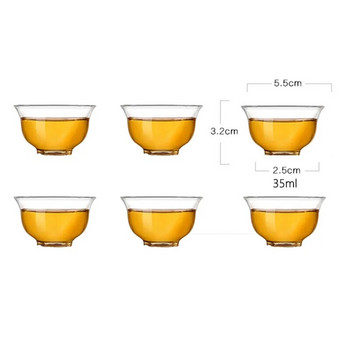 6 τεμάχια/Παρτίδα Ανθεκτικό στη θερμότητα Διαφανές μονής στρώσης γυαλί Μικρό Σετ φλιτζάνι τσαγιού Kung Fu 35 ml Magnolia Cups Σετ τσαγιού ταξιδιού Αξεσουάρ