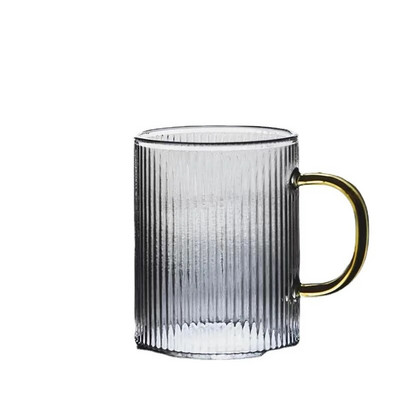 Briaunuotų sulčių vandens geriamojo stiklo puodelis su rankena Vertikalus dryžuotas borosilikatinis karščiui atsparus kavos puodelis Viskio taurelės stiklas