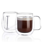 300 ml didelės dvigubos sienelės stiklinis espreso kavos puodelis su rankena Karščiui atspari arbata Alus Pienas Citrinų sultys Kavos puodelis Gėrimų indai Dovanos