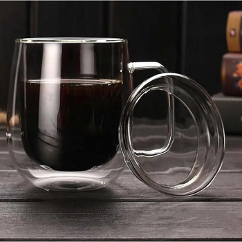 300ML Μεγάλη κούπα καφέ εσπρέσο με διπλό τοίχωμα με λαβή που αντιστέκεται στη θερμότητα Τσάι μπύρα γάλα Χυμός λεμονιού Φλιτζάνι καφέ Δώρα