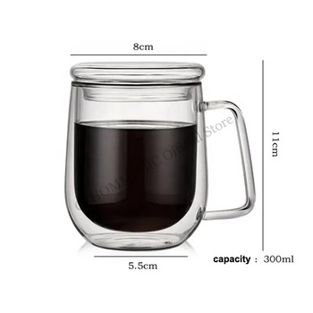 300 ML голяма стъклена чаша за еспресо кафе с двойна стена с дръжка, устойчив на топлина чай, бира, мляко, лимонов сок, чаша за кафе, съдове и прибори, подаръци