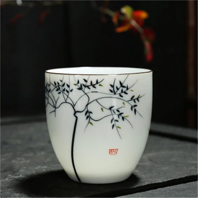 150 ml Κεραμικό φλιτζάνι τσαγιού Κινέζικο Retro Ru Kiln Ζωγραφισμένο στο χέρι Μικρό φλιτζάνι τσαγιού Kung Fu Lotus/Bamboo/Zen Pattern Drinkware Gif