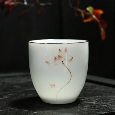 150 ml Κεραμικό φλιτζάνι τσαγιού Κινέζικο Retro Ru Kiln Ζωγραφισμένο στο χέρι Μικρό φλιτζάνι τσαγιού Kung Fu Lotus/Bamboo/Zen Pattern Drinkware Gif
