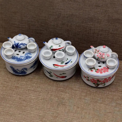 1 set Mini ceaiuri de restaurare înaltă în stil chinezesc, ceramică decorativă retro, set de ceai pentru copii cu tavă de ceai, aspect scenă pentru ceai