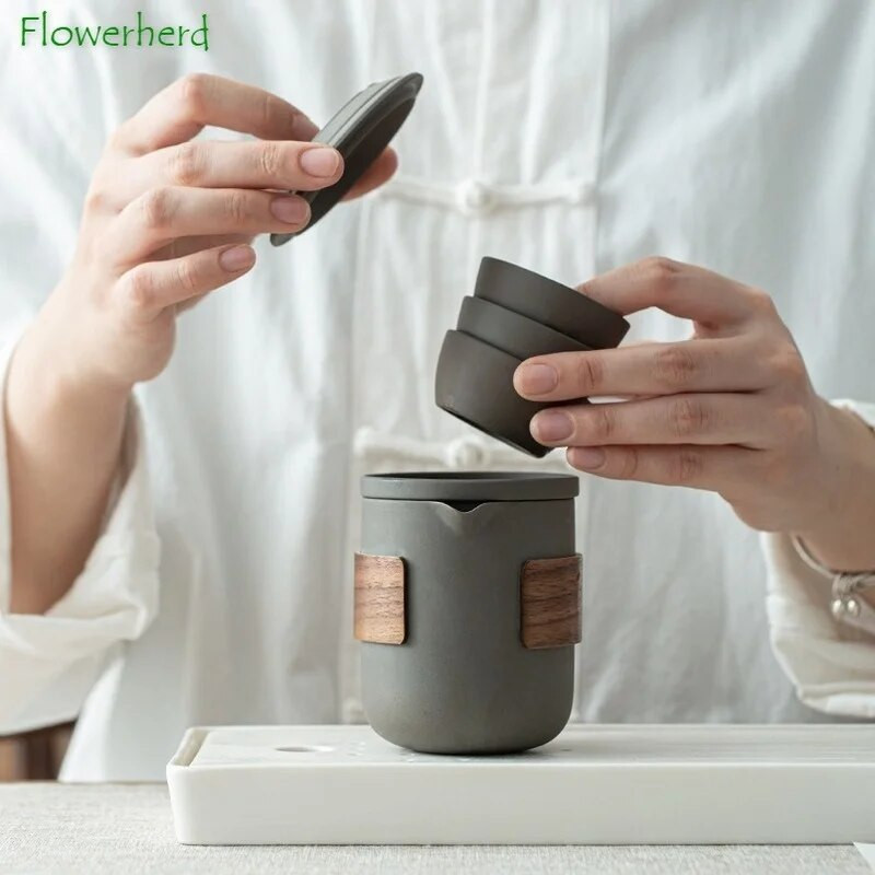 Violetinio molio Kung Fu arbatos rinkinys arbatinukas arbatinukas ir puodelis vienas puodukas Keturi puodeliai nešiojamas arbatos rinkinys Kelioninis arbatos rinkinys lauko arbatinukas arbatinukas