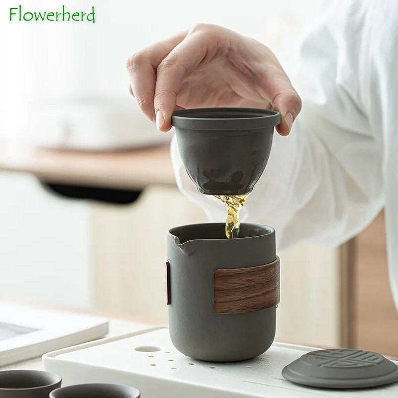 Violetinio molio Kung Fu arbatos rinkinys arbatinukas arbatinukas ir puodelis vienas puodukas Keturi puodeliai nešiojamas arbatos rinkinys Kelioninis arbatos rinkinys lauko arbatinukas arbatinukas