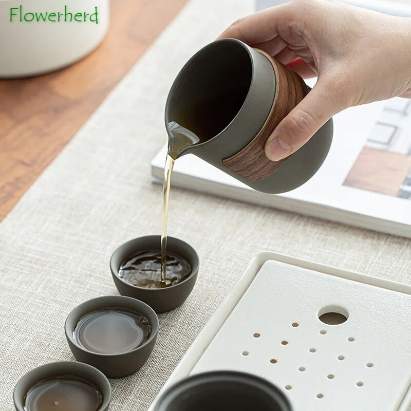 Violetinio molio Kung Fu arbatos rinkinys arbatinukas arbatinukas ir puodelis vienas puodukas Keturi puodeliai nešiojamas arbatos rinkinys Kelioninis arbatos rinkinys lauko arbatinukas arbatinukas