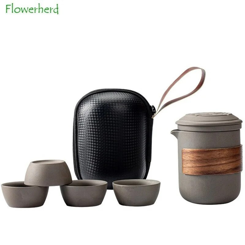 Violetinio molio Kung Fu arbatos rinkinys arbatinukas arbatinukas ir puodelis vienas puodukas Keturi puodeliai nešiojamas arbatos rinkinys Kelioninis arbatos rinkinys lauko arbatinukas arbatinukas