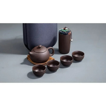 Σετ τσαγιού ταξιδιού Purple Sand One Pot Four Cups Portable Crack Cup Kung Fu Tea Set Chinese Purple Sand