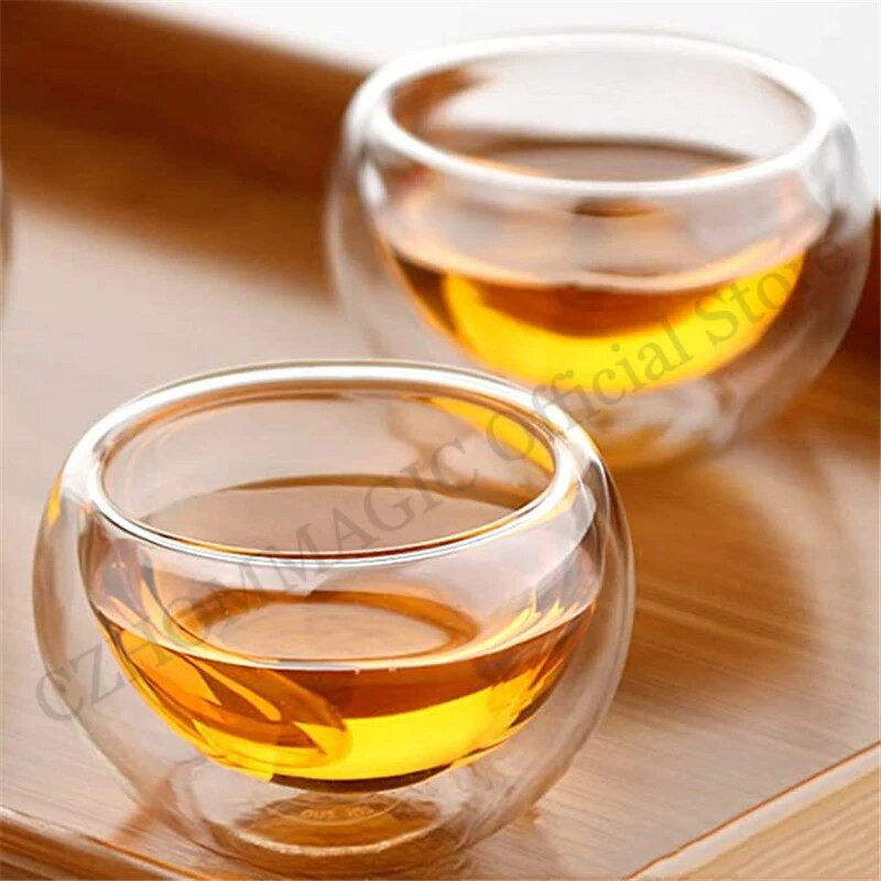 50 ml dvigubos sienelės stiklinis puodelis permatomas rankų darbo karščiui atsparus alaus arbatos gėrimas Kungfu arbatos puodelis MINI viskio puodelis espreso kavos puodeliai