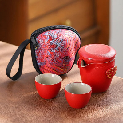 Κεραμικό σετ τσαγιού ταξιδιού με συσκευή έγχυσης τσαγιού 1 δοχείο 2 μίνι φλιτζάνι κινέζικο φλιτζάνι τσαγιού Gung Fu φορητή τσάντα για υπαίθριο πικνίκ γραφείου στο σπίτι
