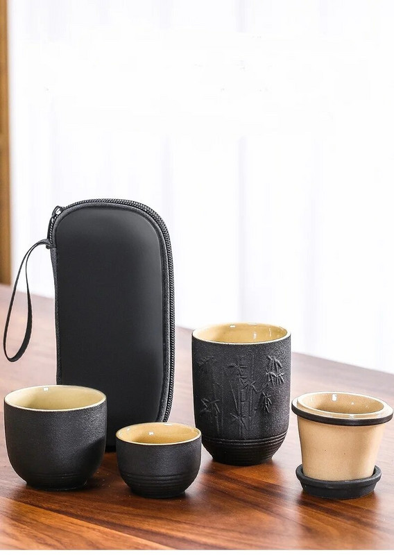 Σετ τσαγιού ταξιδιού Φορητό τσαγιέρα μωβ άμμου Πορσελάνινη τσαγιέρα Gaiwan Φλιτζάνια τσαγιού Τελετή τσαγιού με σακούλα ταξιδιού κινέζικο τσάι