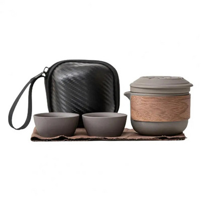Lauko rinkinys Nešiojamas kelioninis arbatos rinkinys su aukštai temperatūrai atspariais keraminiais arbatos puodeliais, idealiai tinka keliaujantiems arbatos mėgėjams Nešiojama arbata