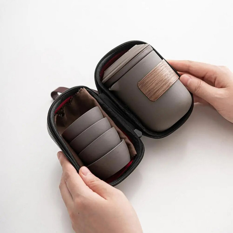 Lauko rinkinys Nešiojamas kelioninis arbatos rinkinys su aukštai temperatūrai atspariais keraminiais arbatos puodeliais, idealiai tinka keliaujantiems arbatos mėgėjams Nešiojama arbata