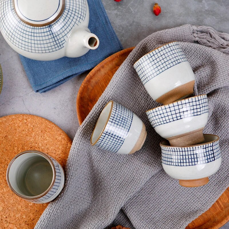 Δημιουργικό ρετρό ιαπωνικό στυλ Κεραμικό φλιτζάνι σούπας Χοντρό κεραμικό ζωγραφισμένο στο χέρι δικτυωτό μοτίβο Φλιτζάνι τσαγιού Φλιτζάνι καφέ Κύπελλο κρασιού Ποτό