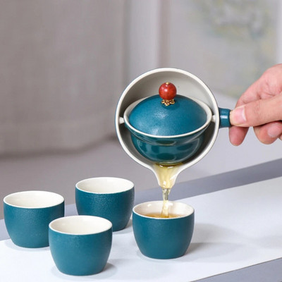 Κινεζικό Gongfu Kung Fu Tea Set 360 Περιστρεφόμενη τσαγιέρα Κεραμική μηχανή έγχυσης τσαγιού Ημιαυτόματο τσαγιού Ξύλινη λαβή Κύπελλο κατσαρόλας