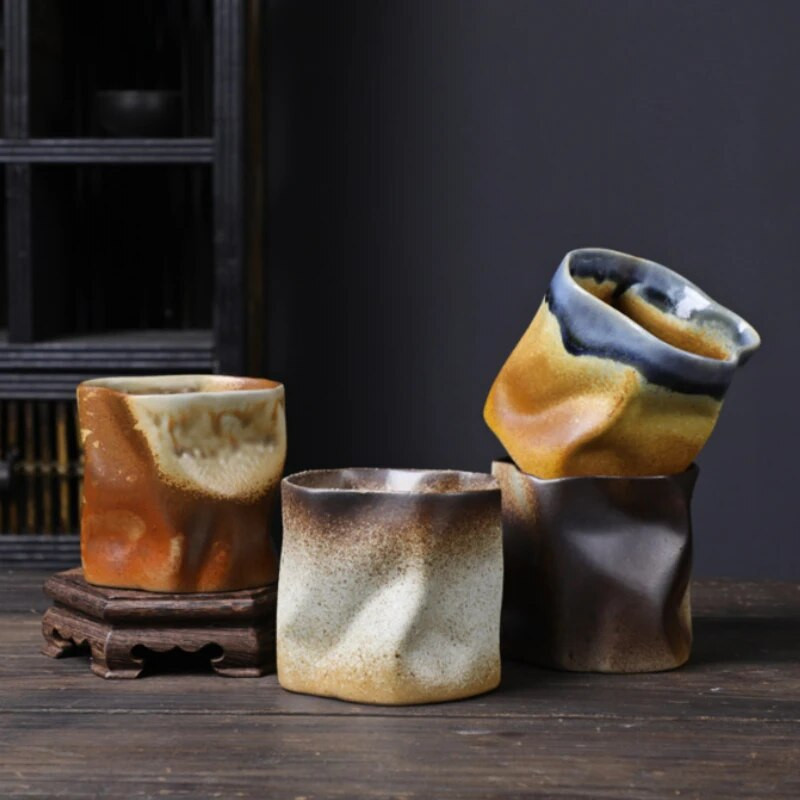 Φλιτζάνι ακανόνιστου στριφτού σχήματος 9,47oz/280ml Κεραμικό φλιτζάνι καφέ χωρίς λαβή Πολυχρωματικές κούπες δημιουργικής κεραμικής Φλιτζάνια καφέ ρετρό