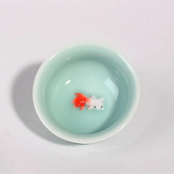 50ml Πορσελάνη κινέζικο κεραμικό KungFu φλιτζάνι τσαγιού Celadon Azure/Green Creative Carp Goldfish Μικρό φλιτζάνι τσαγιού Ποτά Ποτά