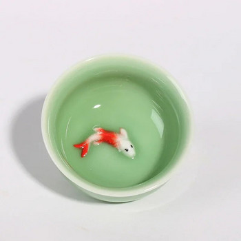 50ml Πορσελάνη κινέζικο κεραμικό KungFu φλιτζάνι τσαγιού Celadon Azure/Green Creative Carp Goldfish Μικρό φλιτζάνι τσαγιού Ποτά Ποτά