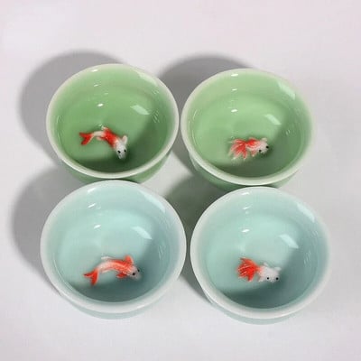 50 мл порцеланова китайска керамична кунг-фу чаша за чай Celadon Azure/Green Creative Carp Goldfish Small Teacup Drinkware на едро