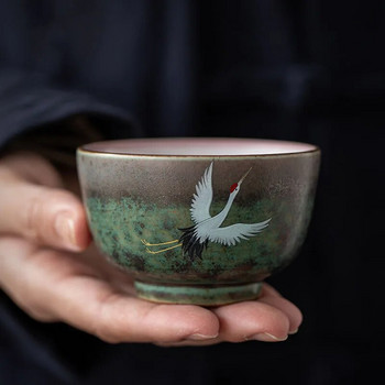 CHANSHOVA Чаша за чай в традиционен китайски стил Модел на летящ жерав Ретро керамична чаша за чай Чаша за кафе Китай Чаши от груба керамика H571