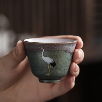 CHANSHOVA Чаша за чай в традиционен китайски стил Модел на летящ жерав Ретро керамична чаша за чай Чаша за кафе Китай Чаши от груба керамика H571