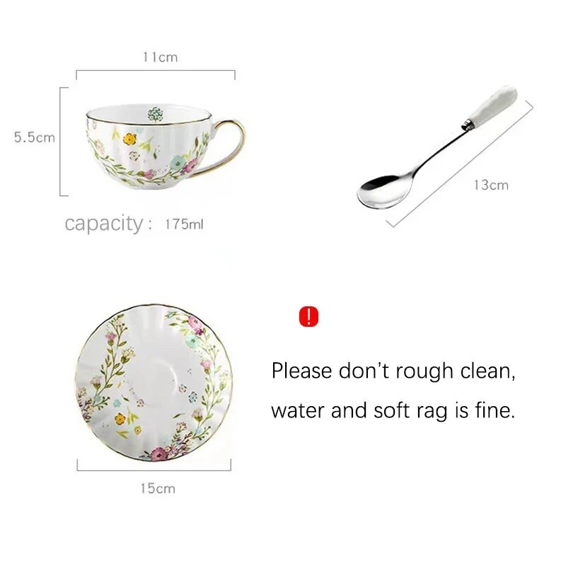 Holaroom Set de farfurii de cești în stil pastoral nordic, ceai practic parfumat, ceai de cafea din ceramică, ceașcă de băut cu apă, veselă de bucătărie