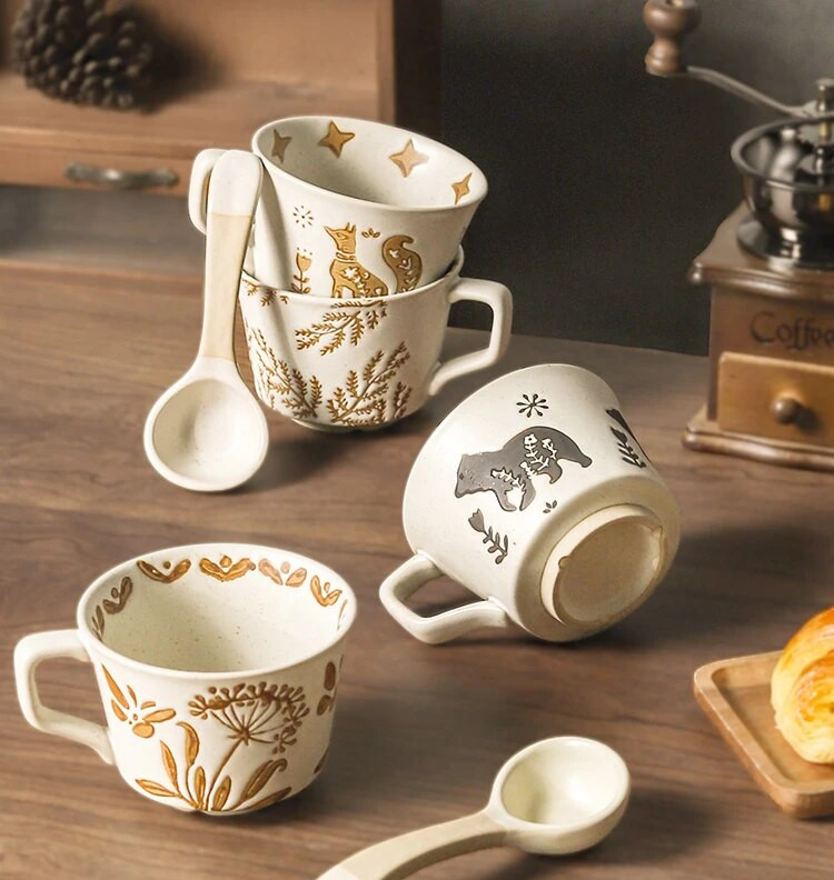 Căni Retro Ceramică Cana de cafea Gospodărie Birou Cupă de apă Imprimare creativă Bucătărie Acasă Bucătărie Practică Creativă