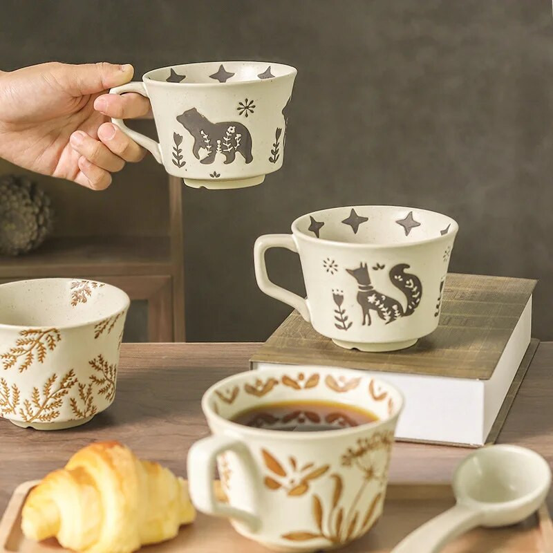 Căni Retro Ceramică Cana de cafea Gospodărie Birou Cupă de apă Imprimare creativă Bucătărie Acasă Bucătărie Practică Creativă