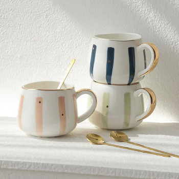 380ML скандинавска креативна чаша, ръчно рисувана геометрична ивица, вълнообразен корем, керамична чаша за закуска, чаша за мляко, чаша за кафе в стил на точки