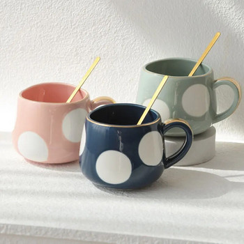 380ML Nordic Creative Κούπα Ζωγραφισμένη στο χέρι Γεωμετρική λωρίδα κυματιστή κοιλιά Κεραμικό Breakfast Milk Cup Dot Style Lovers Coffee Cup