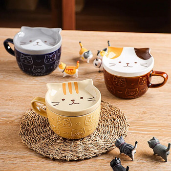 Симпатична котка, керамична чаша за кафе, чинийка, карикатура на животни, занаяти, закуска, чаша за мляко, релефна чаша за кафе, принадлежности за следобеден чай