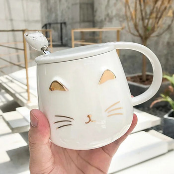 Керамични чаши Ръчно рисувана златна карикатура на котка Чаша за кафе Творчески прибори за пиене Кафе Чаши за чай Нови подаръци Чаша за мляко