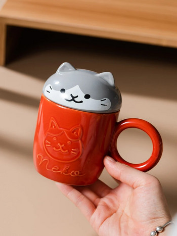 Χαριτωμένο Cartoon Panda Hedgehog Cat Dog Cup με καπάκι και λαβή με δαχτυλίδι Κεραμικές εξατομικευμένες κούπες ζώων για καφέ τσάι Γάλα Αστείο δώρο