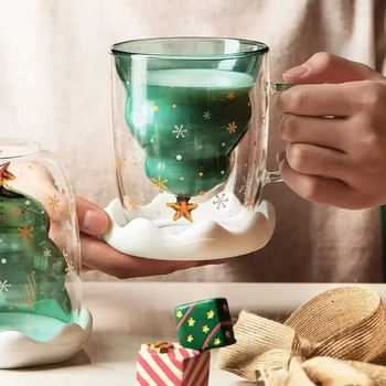 Сладки чаши 3D Коледно дърво Елен Чаша за кафе Чаша за чай Мляко Чаши Чаши с двойна стена Изолирана чаша за еспресо Най-добрите офис лични подаръци