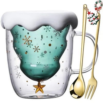 Сладки чаши 3D Коледно дърво Елен Чаша за кафе Чаша за чай Мляко Чаши Чаши с двойна стена Изолирана чаша за еспресо Най-добрите офис лични подаръци