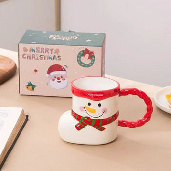 Прекрасна форма на коледни чорапи Керамична чаша Творческа коледна чаша Дядо Коледа Снежен човек Чаша за кафе Закуска Чаша за мляко Пиене Коледен подарък