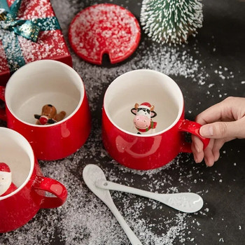 Коледна керамична сладка чаша Вътрешен 3D Дядо Коледа Снежен човек Лос Мечка Животно Кафе Мляко Чаша за вода Коледно парти Подарък за домашни консумативи