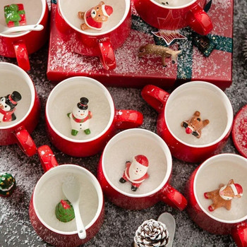 Χριστουγεννιάτικη Κεραμική Χαριτωμένη Κούπα Εσωτερική 3D Santa Snowman Elk Bear Animal Coffee Milk Water Cup Χριστουγεννιάτικο δώρο για προμήθειες σπιτιού