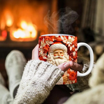 3D Коледни керамични чаши Симпатични чаши с рисуван Дядо Коледа Нови чаши за кафе 350 мл за подарък за любителите на кафе, мляко, чай