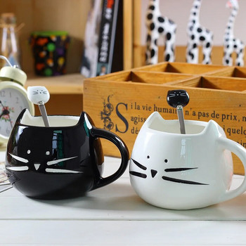Творческа керамична чаша за сладка котка от 400 мл с лъжица за кафе, чай с мляко, чаша за животни с дръжка, изискан подарък.