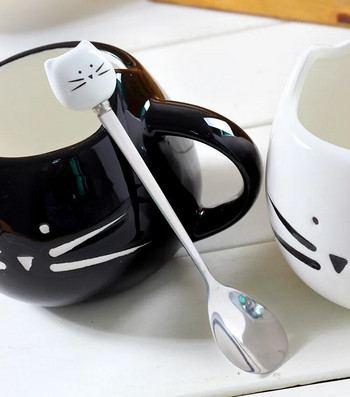 Творческа керамична чаша за сладка котка от 400 мл с лъжица за кафе, чай с мляко, чаша за животни с дръжка, изискан подарък.
