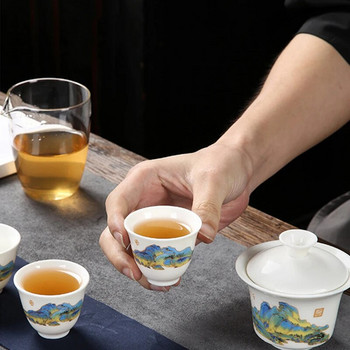 Съдове Керамични чайници с 3 чаени чаши Порцелан Gaiwan Kung Fu Teaset Преносими прибори за чай Пътуващ сервиз за чай Подаръци за напитки