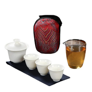 Съдове Керамични чайници с 3 чаени чаши Порцелан Gaiwan Kung Fu Teaset Преносими прибори за чай Пътуващ сервиз за чай Подаръци за напитки